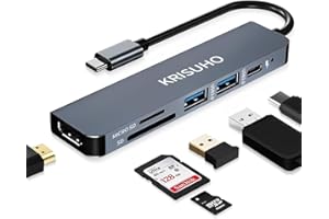 KRISUHO macbook USB C Hub 6 in 1 USB C to HDMI Multiport Adapter with 4K HDMI1 USB 3.0/1 USB 2.0 60W PD Charging and MICRO SD/SD Card Reader for MacBook XPS Samsung Phones Laptop and more