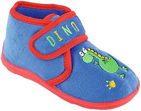 Boys Velour Applique Easy Fastened Bootie Slippers