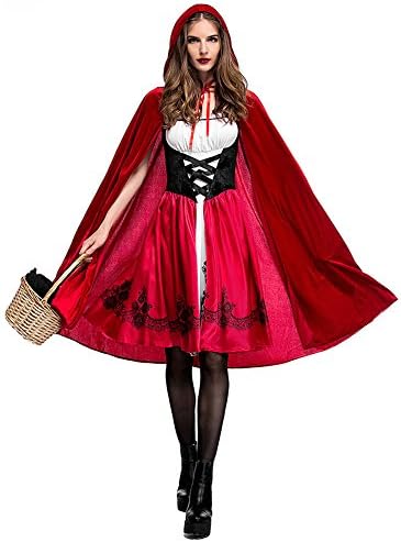SWYIVY Lady Classic Little Red Riding Adult Hood Costume Fancy Dress Costume Party Dress, Red, UK Size 14 (XL)