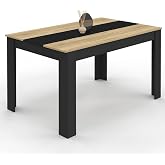 IDMarket - Dining Table, Rectangular, Georgia, for 6 People, Black and Beech Wood Look, 140 x 80 cm