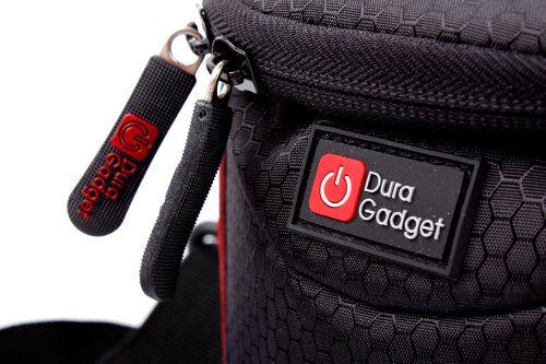 Duragadget Etui Housse de Transport pour appareils Photo Nikon 1 J5  Olympus Stylus Tough TG-4  SH-2  TG-3  TG-850  TG-860 - en Noir Rouge - poign  e rembourr  e