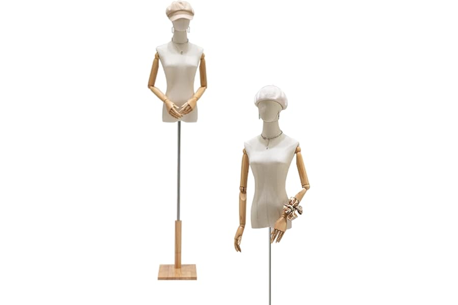 Female Dress Shape Mannequin Torso, Adjustable Height 120-190 cm, Clothing Display Model Body Stand with Head, Wooden Arms and Base for Sewing Clothes, for Clothes, Dress, Jewellery Display