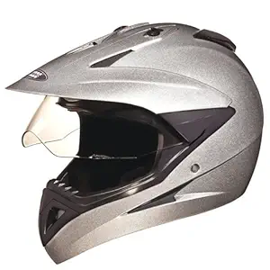 Studds Motocross Full Face Helmet with Visor (Silver and Grey, L)