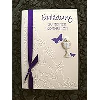 Einladung Einladungskarte Kommunion Konfirmation Schmetterling Kelch lila violett