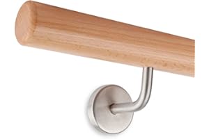 HORLAT Corrimano in legno di faggio laccato, diametro: 45 mm, lunghezza: 3.000 mm, 3 supporti in acciaio INOX compresi