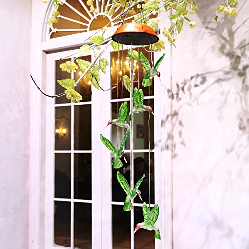 Solar Wind Chimes Hummingbird Solar Mobile LED Color Changing Automatic Sensor Light for Home Party Balcony Porch Patio Garden Decoration
