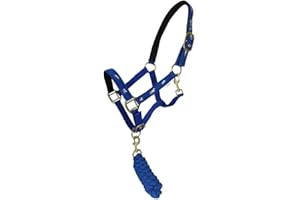 HORSE MASTER Horse Padded Headcollar Lead Rope - Comfortable Stylish Horse Printed Halter with Detachable Leadrope - Stable Yard Equipment for Pony Cob Full and Shetland, Royal Blue