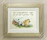 Winnie the Pooh FRAMED QUOTE PRINT, New Baby/Birth, Nursery Picture Gift, Pooh Bear, and Piglet, How do you spell love? (Solid Oak Frame)