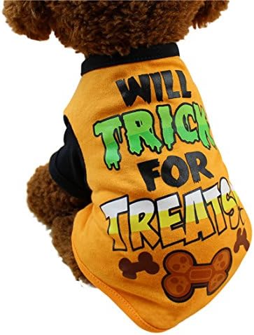 Moonuy Cool Halloween Cute Pet Dog T Shirts Clothing Small Puppy Cotton Costume (XS, Orange)