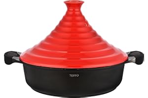 Tajine Marmite pour cuisine orientale Ø32 cm 4 à 6 personnes, couleur noir rouge | Tajin électrique induction et tous types de feux | Faitout en acier inoxydable | Tajine cocotte marocain tunisien