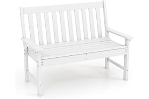 ‎COSTWAY COSTWAY Gartenbank wetterfest, Allwetter-Sitzbank aus HDPE, Parkbank für 2-3 Sitzer, Balkontank bis 320kg belastbar, Terrassenbank für Garten, Balkon und Terrasse, 132 x 65 x 91 cm (Weiß)