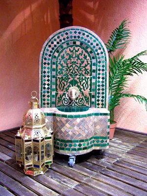 Marokkanischer orientalischer ORIGINAL Mosaik Gartenbrunnen Brunnen Mosaikbrunnen Zimmerbrunnen inklusive Pumpe Alba Grün, 85cm - 3