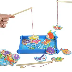 Toyshine Wooden Magnetic Fishing Game Toy with 12 Pcs - Multicolour