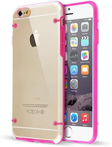 DeviceFun TM - Clear PC and TPU Gel Silicone Bumper Case Cover For iPhone 6 and iPhone 6S (4.7 Inches) with FREE Screen Protector - Hot Pink