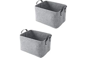 KAIZUCA 2 Pièce Panier Feutre, Care Panier Rangement, Rangement Feutre, avec Poignée, pour Vêtements, Serviettes, Articles de Toilette, Livres (Gris)