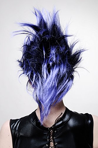 WIG ME UP ® – PW0078-1-P103PC10 Perücke Faschingsperücke Karneval Punk Glam Vamp Mohawk Iro Auftoupiert Schwarz Blau - 4