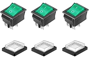 HOMEJOY 3 Pcs Square Rocker Switch ON-Off Boat Rocker Switch 4 Pin Green Light with Waterproof Cover DPS AC 250V 16A 125V 20A for Electrical Machine Products
