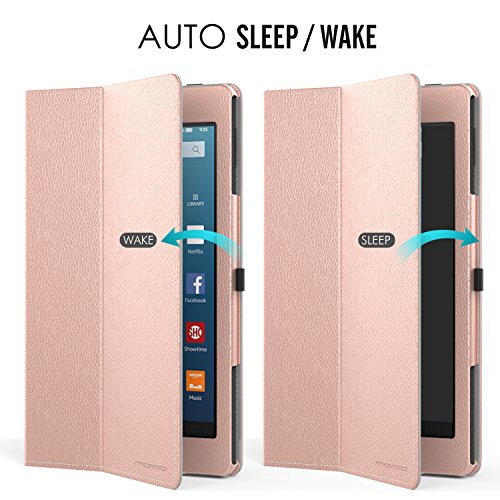 MoKo Hülle für Fire HD 8 2016 – Kunstleder Ständer Schutzhülle Smart Cover mit Auto Schlaf / Wach Funktion und Stift-Schleife für Fire HD 8 Tablet (6. Generation – 2016), Rose Gold - 6
