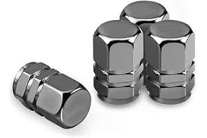 Marcraft Gun Metal Grey Tyre Wheel Alloy Valve Caps Dust Caps (4 Pack) Universal for Cars, SUVs, Bicycles, Motorcycles, Trucks | Heavy-Duty Rubber Airtight Seal | Hex Shape Aluminium Alloy | Screw-On