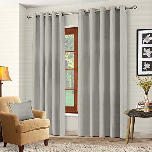 Luxury Pair Thermal Blackout Curtains Ring Top Eyelet Fully Lined insulated Super Soft Ready Made Solar Blackout 168 x 229cm - Silver