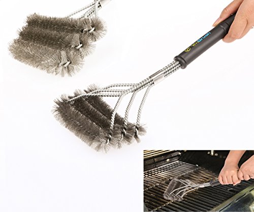 BBQ Grill Cleaning Brush, Stainless Steel Barbecue Bristles Cleaner Upgraded Triangle Metal Heavy Duty 18" Long 3-Branch Perfect for Char Broil, Weber, Porcelain, Gas, Electric and Infrared Grills