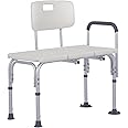 HOMCOM Height Adjustable Shower Chair, Non Slip Bath Transfer Bench for Elderly, Disabled with Armrest and Backrest, 300 lbs Capacity, White