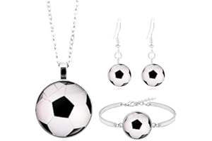 MPQDFG Zeit Edelstein Halskette 3pcs EM Olympische Fußball Anhänger Halskette Ohrringe Armband Set Glassteinhals Ketten Kreative Anhänger Halskette für Fußball 2024 Unisex-schmuck
