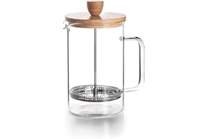 LACOR - 62161 - Cafetera Francesa Wood, Cafetera Prensa Francesa, Filtro de Acero Inoxidable, 8 Tazas, Acero Inoxidable y Madera de Bambú, 1L