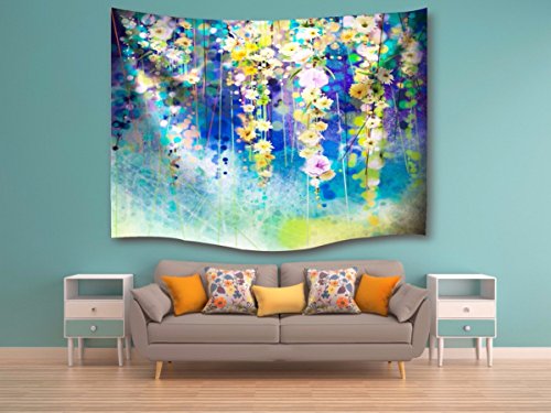 A.Monamour Aquarell Blume Jahrgang Blumendruck Wandbehang Tapisserie Wohnheim Zubehör Für Kinder Jungen Mädchen Schlafzimmer Wanddekor Wohnaccessoires Deko Wandteppiche - 2