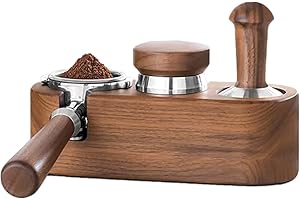 HEBERUCK Estación de manipulación de café, soporte de manipulación, estación de apisonamiento de café, soporte de alfombrilla de portafiltro antideslizante en cafetería y bar (nogal, 51-54 mm)