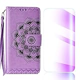 The Grafu Galaxy J6 2018 Case, Flip Leather Cover Card Slot Holder with KickStand and Free Tempered Glass Screen Protector for Samsung Galaxy J6 2018, Purple