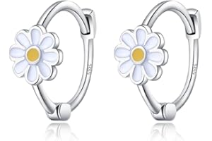 Reffeer 925 Sterling Silver Flower Hoop Earrings Huggie for Women Teen Girls Earrings Huggie Lovely Daisy Earrings