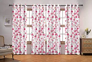 Ultimate Trends  Polyester 3D Floral Digital Printed Curtains for Window 5 feet Set of 2 Pieces , (White)