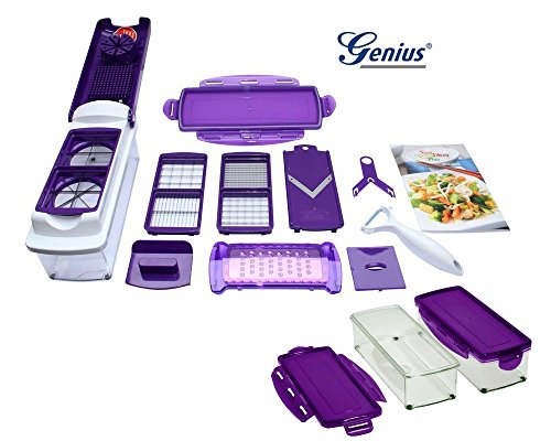 Genius Nicer Dicer Plus incl. Auffangbehälter Set 17 tlg. lila Gemüseschneider