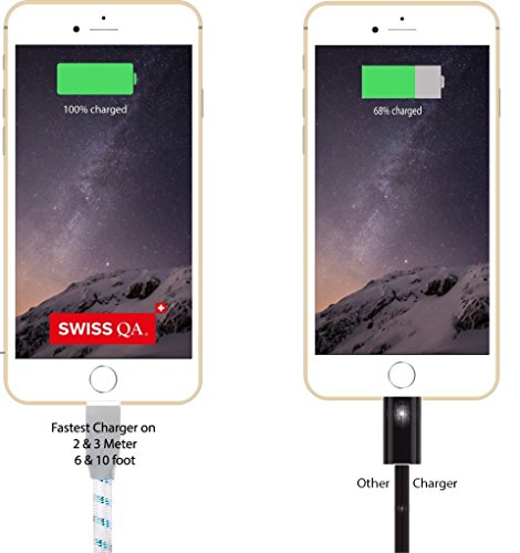 Lightning Kabel – 2 x 3m, Weiß, geflochten – Sehr schnelles iPhone 7 Ladekabel – verstärktes USB Datenkabel mit Knickschutz – Für Apple iPhone 7 6 5, iPad, iPod – SWISS-QA Geldrückgabe Garantie - 8