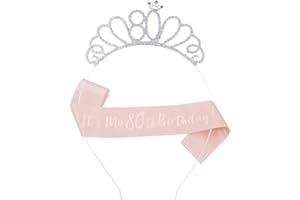 ruggito Happy Birthday Sash Tiara Set,80th Birthday Tiara Rhinestone Crown Headband and Birthday Sash,Best Gift for 80th Birthday Decoration Girls Women