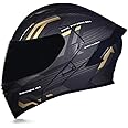 Woljay Full Face Flip Up Motorcycle Modular Helmet Integrated Motorbike Dual Visor for Adults Men Women Moped Street Racing DOT Approved (XXL,Count Black Gold - Smoke Visor)