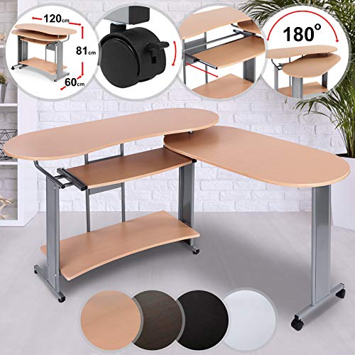 Escritorio de Ordenador | 120/60/81 cm, Elección de Color, Tableros Curvados, Parte Lateral Móvil, Bandeja de Teclado Extraíble | Escritorio en L, Mueble Ordenador, Mesa Esquinera, Mueble Computadora Forma L, Mesa Esquina Ordenador, de Officina
