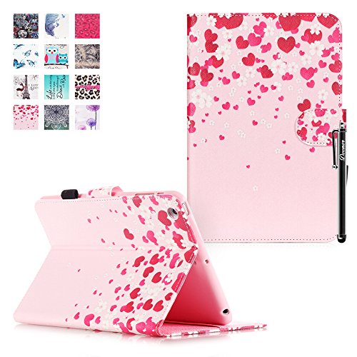 iPad Mini 3 Hülle, Deenor Colorful Painting and Stylish Drawing Wallet Case Book Style PU Leder Flip Protective Stand Flip Schutzhülle Hülle für Apple iPad Mini 1/2/3 Generation. (White flowers)