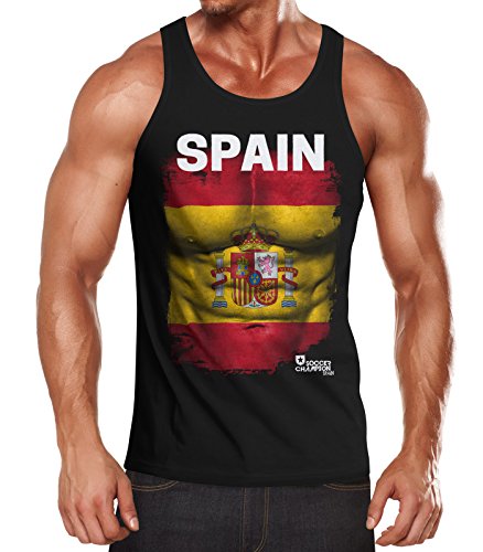 EM Tanktop Herren Fußball Spanien Spain Flagge Fanshirt Waschbrettbauch Muskelshirt MoonWorks® schwarz L