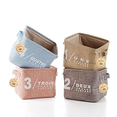 Ailina Ensemble d'organiseur de rangement pour accessoires de bébé, en lin, (beige, gris, rose, bleu), panier de rangement en tissu, organiseur avec 2 poignées sur les deux côtés 20,5 x 17 x 15 cm, ensemble de 4
