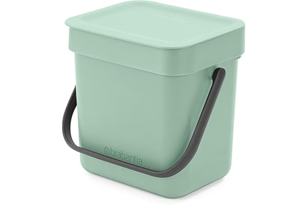 Brabantia Poubelle Sort & Go 3L (Vert Clair) – Système de tri des déchets avec poignée de transport, couvercle amovible et à ouverture permanente – Poubelle cuisine à nettoyage facile sans rebords