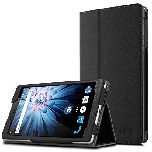 Odys Pluto 7 Hülle Case, Infiland Slim Fit Folio PU-lederne dünne Kunstleder Schutzhülle Cover Tasche für Odys Pluto 7 17,7 cm (6,98 Zoll HD IPS Display) Phablet (mit Auto Schlaf / Wach Funktion)(Schwarz)