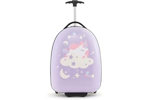Maxmass 16’’ Kids Suitcase, Hard Shell Children Luggage with 2-Level Aluminum Handle, 2 Smooth Wheels & Freestanding Stopper, Boys Girls Trolley Case for Travel School Trip (Purple)