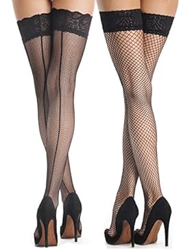 AMORETU Damen Fischnetz Stockings Halterlose Strümpfe - 2 Paar in Packung