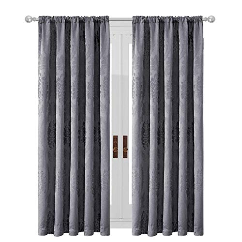 Oxford Homeware Pair of Damask Jacquard Pencil Pleat Fully Lined Floral Curtains - (Betty/Grey / 66x Oxford Homeware Pair of Damask Jacquard Pencil Pleat Fully Lined Floral Curtains - (Betty/Grey / 66x