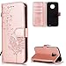 Produktbild FNBK Moto G6 Plus Hülle Leder Rosegold Löwenzahn Blumen Handyhülle Holster Leder Flip Wallet Cover Tasche Stand Case Card Slot Magnetverschluß Kratzfestes Schutzhülle