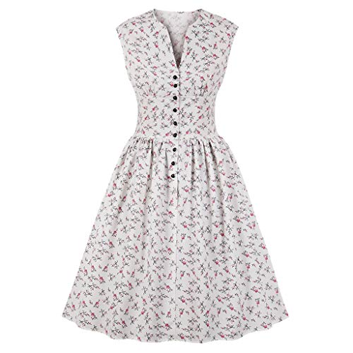 Robe Année 50 V-Cou Robe de Bal Style Rockabilly Swing À Pois Pin Up Robe Rétro sans Manche Vintage années1950s Audrey Hepburn Robe de Soirée/Cocktail Femme Robe Swing années 50 à Pois WINJIN