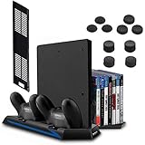 [Newest Version] Keten Vertical Stand for PS4 Slim / PS4 with Cooling Fan 2 in 1 Controller Charging Station/Game Storage 3 Port USB Hub - An All-In-One Area for All Your Gaming Needs, not for PS4 Pro