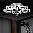 VETRULUS Modern Led Crystal Chandelier, 5 Circle Rings Crystal Pendant Ceiling Lights Flush Mount Lighting Fixture for Bedroom Dining Room Living Room (5 Rings(Cool White))